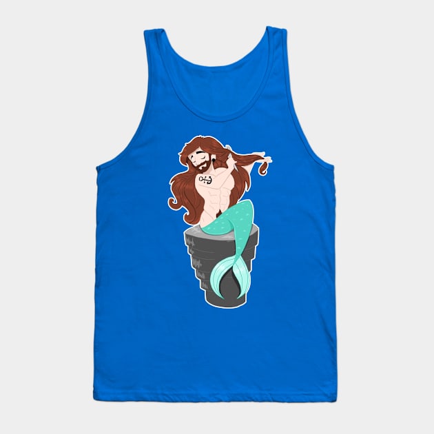 Merman Brushing Tank Top by Whitelaw Comics